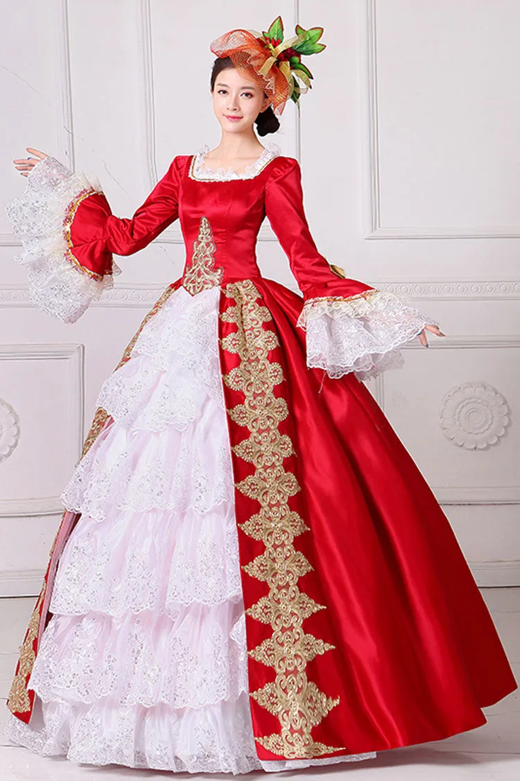 Hime Sleeves High Waisted Square Collar Embroidery Flower Print Victorian Lolita Prom Dress