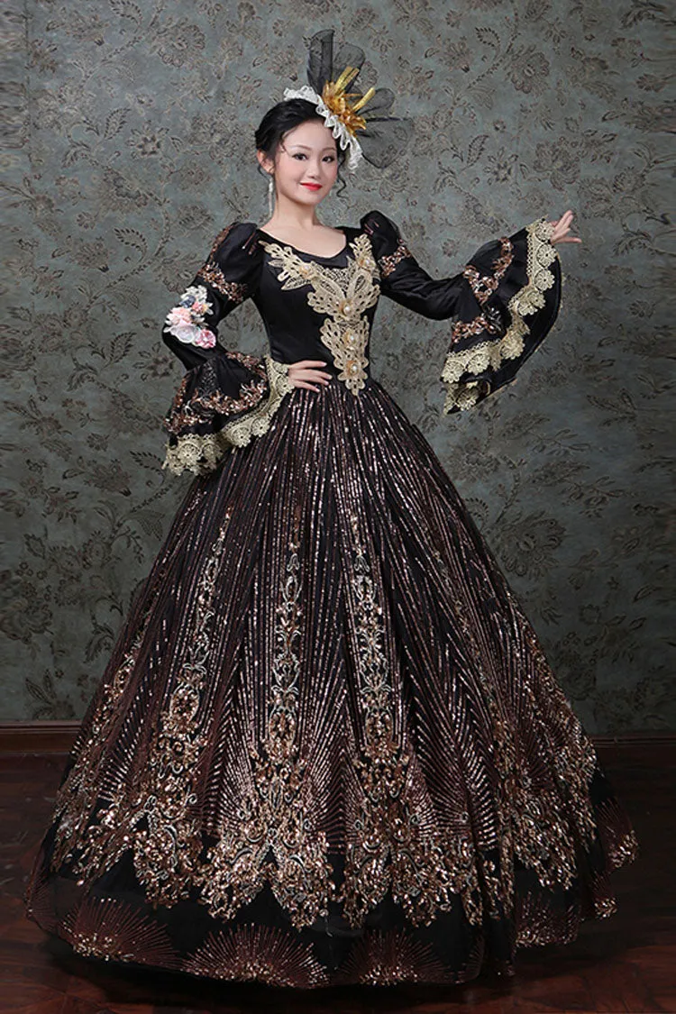 Hime Sleeves High Waisted Three Dimensional Hollow Embroidery Floral Print Ruffled Multi-Layer Victorian Lolita Prom Dress