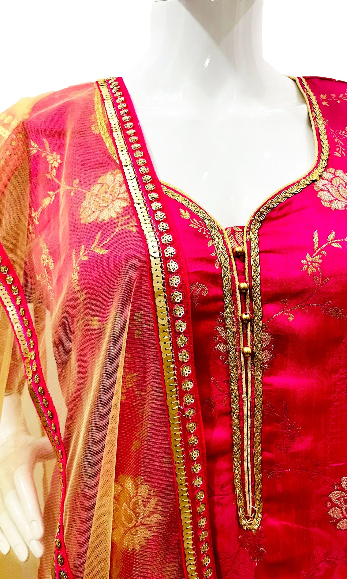 Hot Pink Dola Silk Patiala Salwar Kameez Suit with Net Dupatta