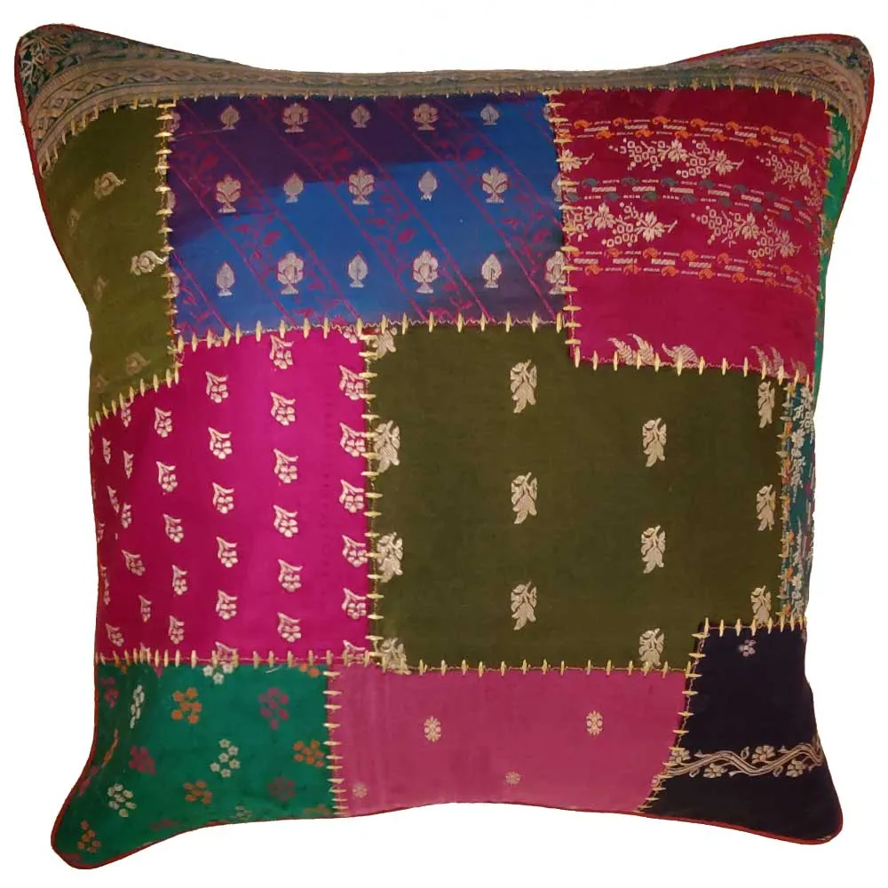 Indian Jacquard Patchwork Silk Cushion Cover