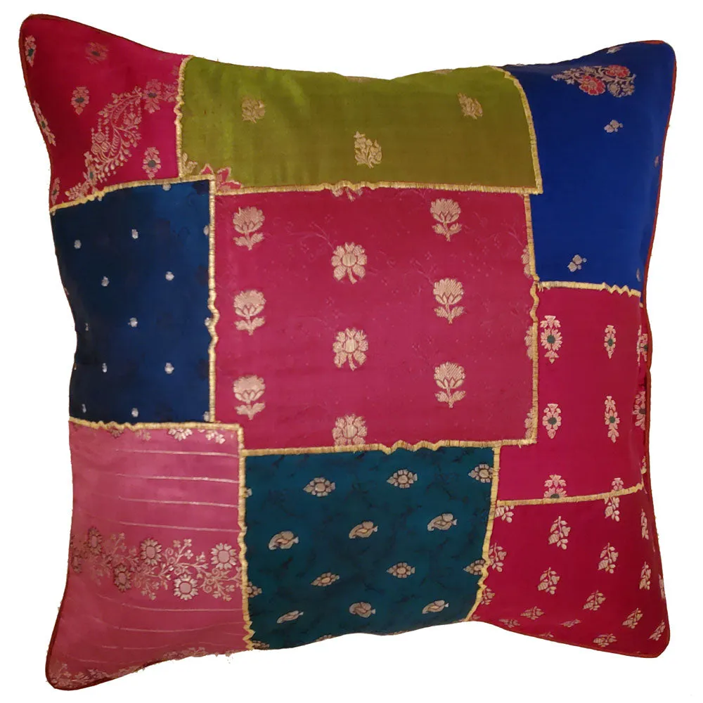 Indian Jacquard Patchwork Silk Cushion Cover