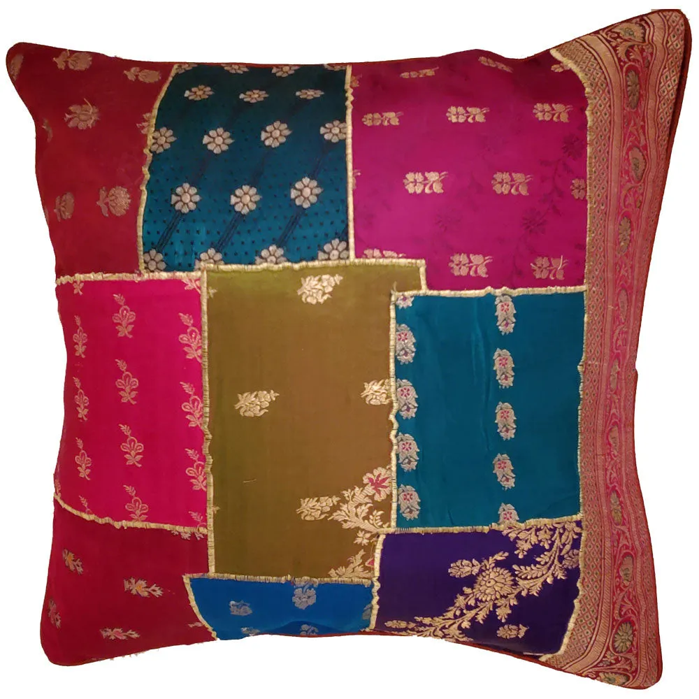 Indian Jacquard Patchwork Silk Cushion Cover