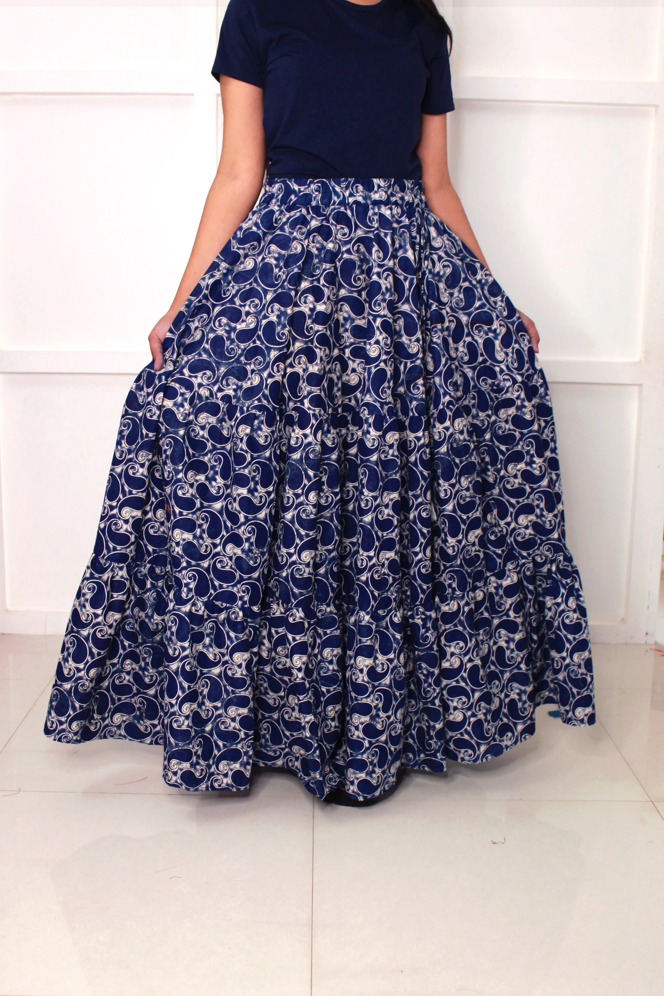 Indigo Paisley Print Boho Cotton Skirt