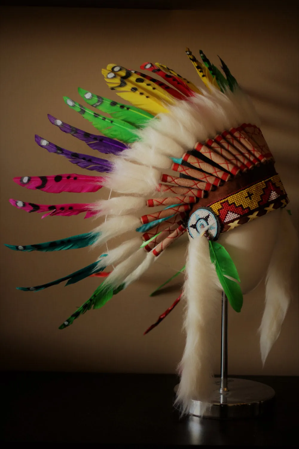 K17 From 5-8 years Kid / Child's: Rainbow swan feather Headdress 21 inch. – 53,34 cm.