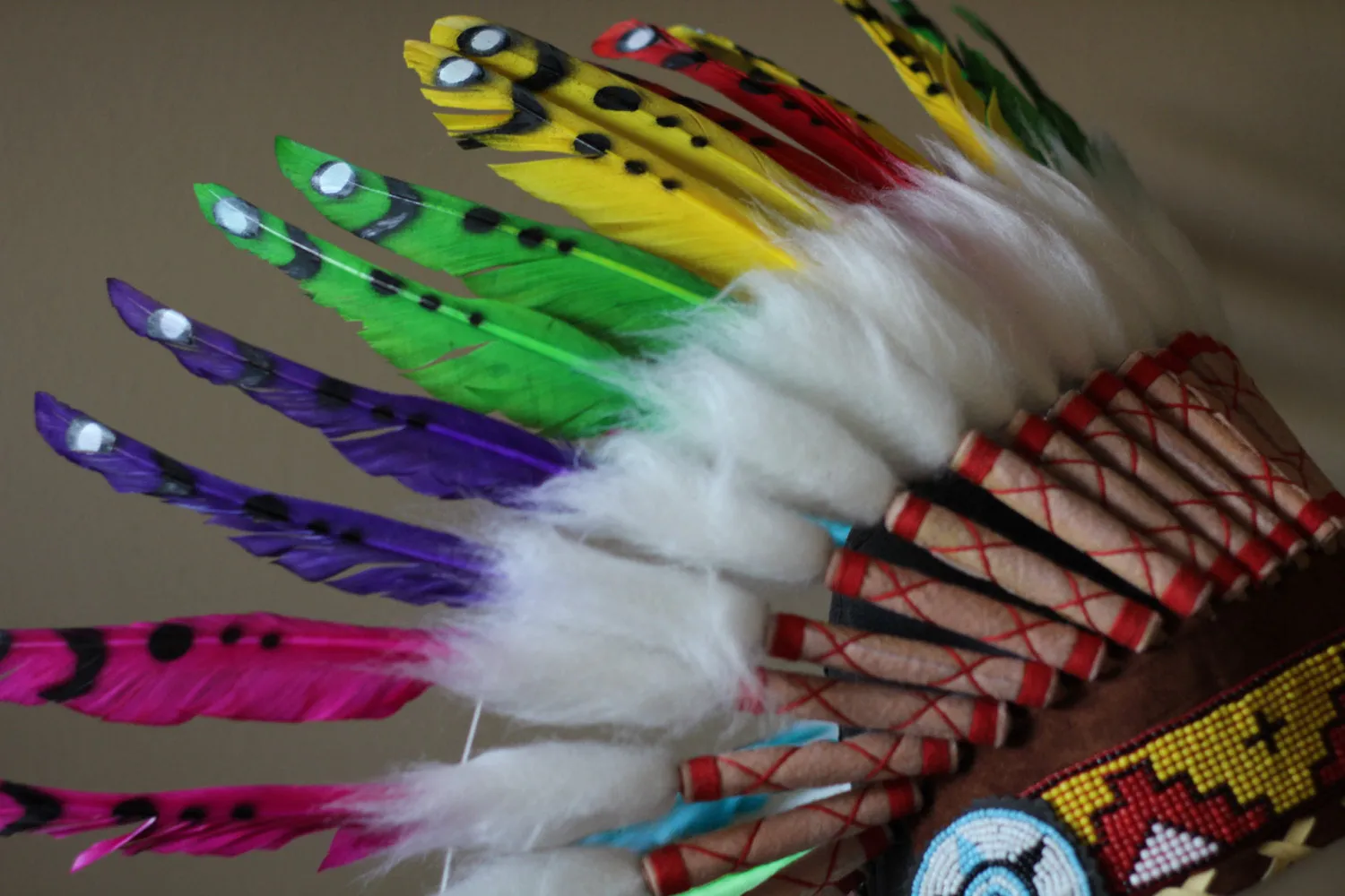 K17 From 5-8 years Kid / Child's: Rainbow swan feather Headdress 21 inch. – 53,34 cm.