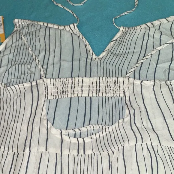 KONA SOL tiered maxi striped dress adjustable spaghetti straps beach NEW size XL
