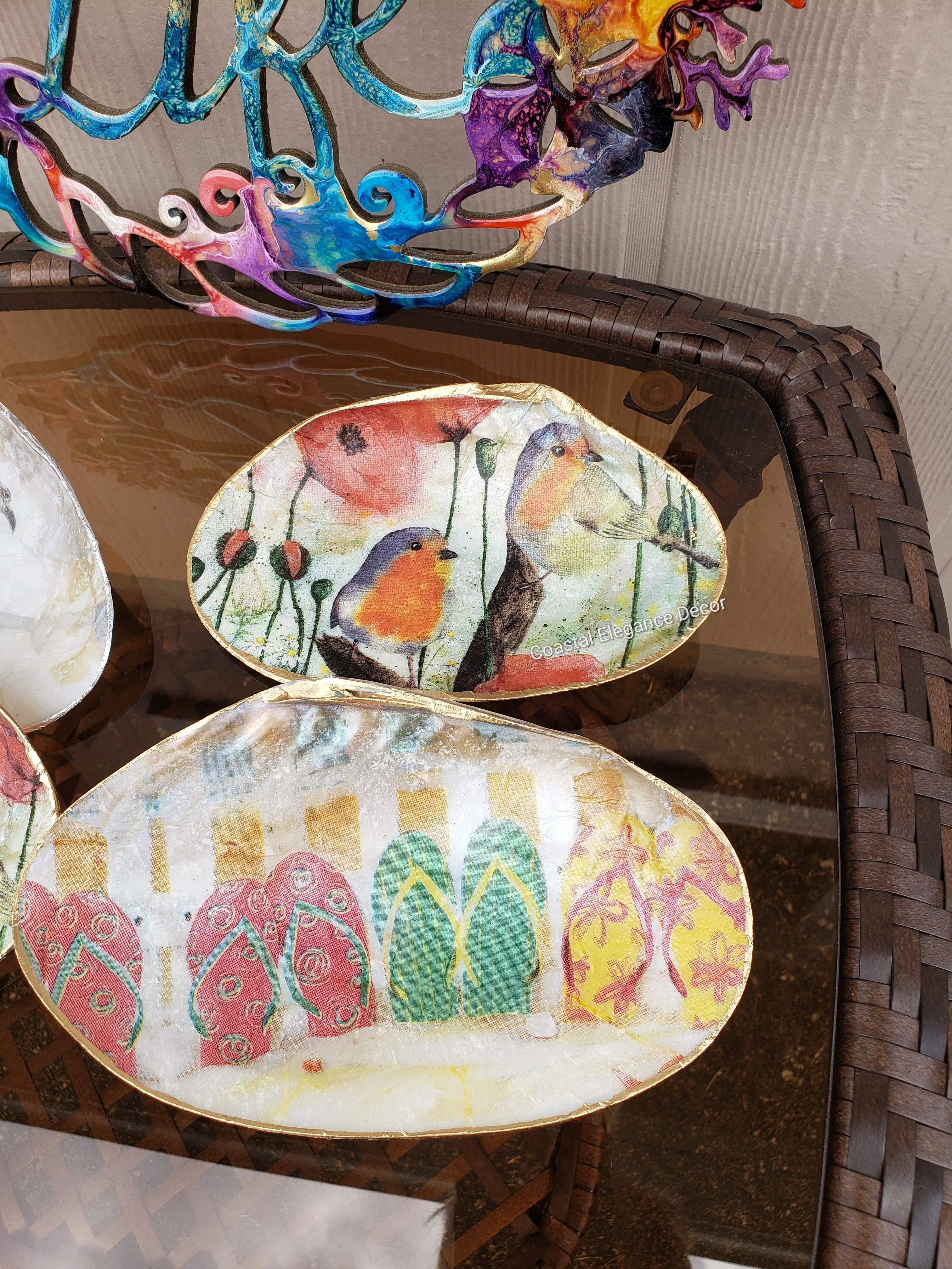 Large River Clam Decoupaged Shell Trinket Dish