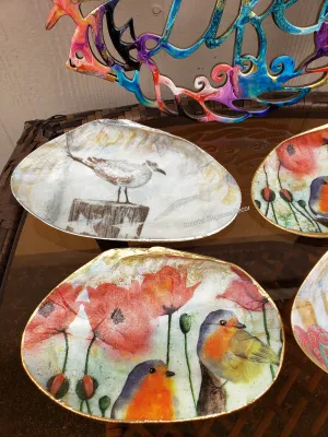 Large River Clam Decoupaged Shell Trinket Dish