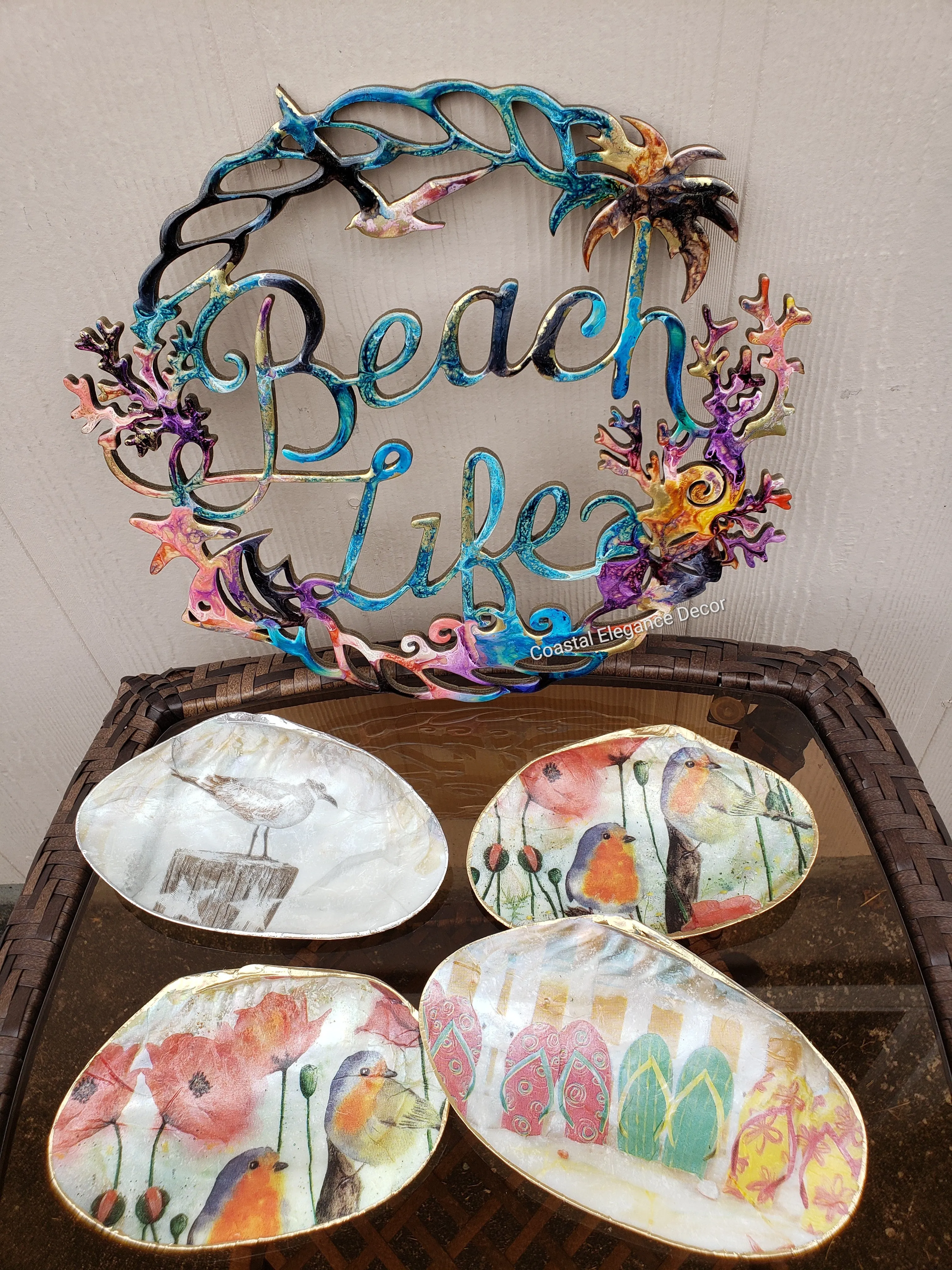 Large River Clam Decoupaged Shell Trinket Dish