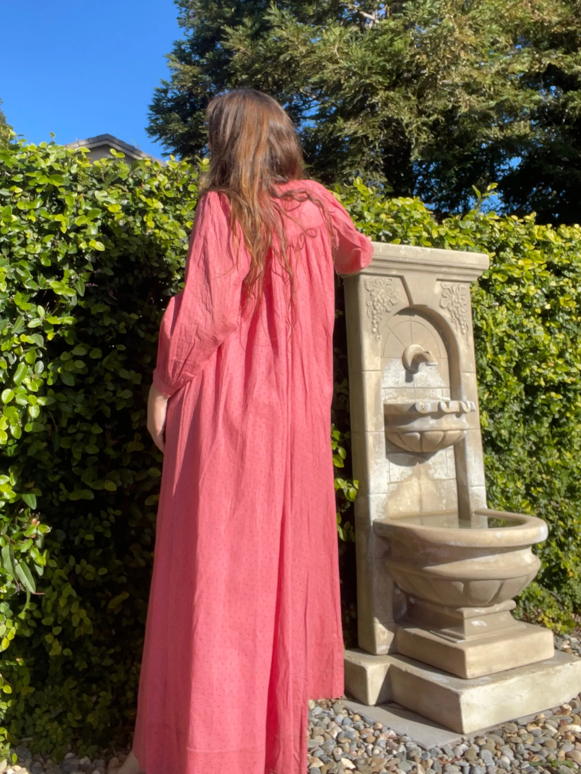 Late 1800s Cinnamon Pink Calico Wrapper Gown