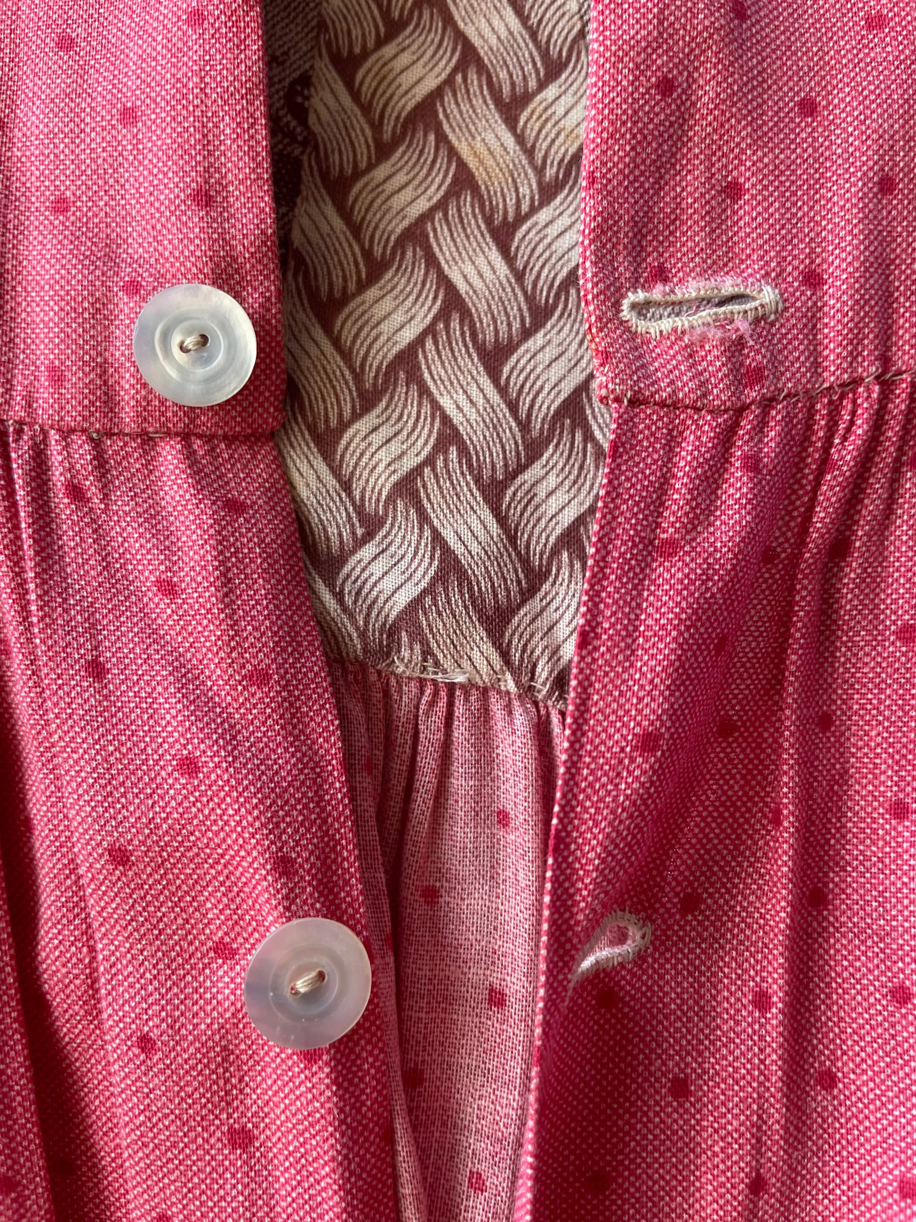 Late 1800s Cinnamon Pink Calico Wrapper Gown