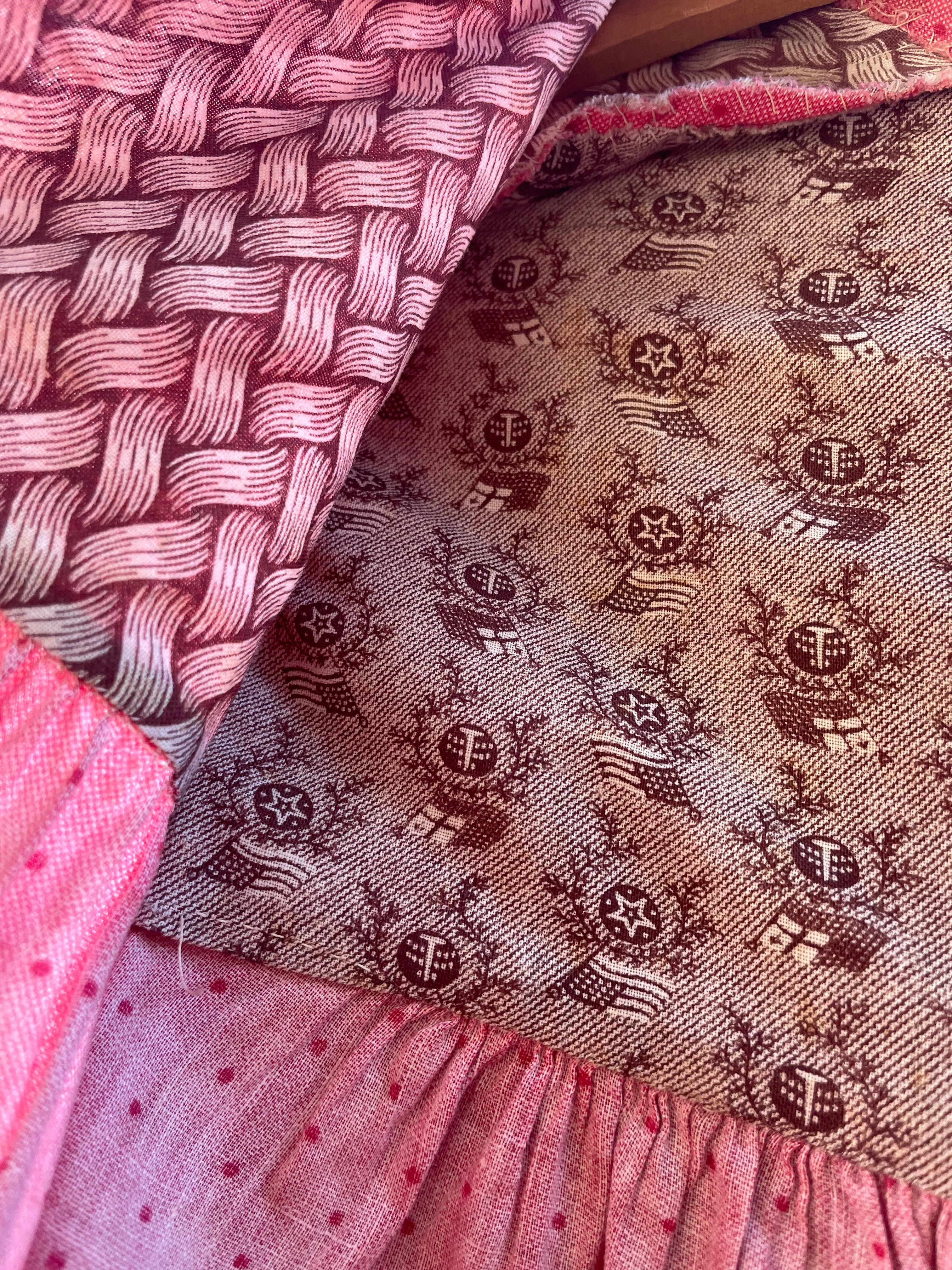 Late 1800s Cinnamon Pink Calico Wrapper Gown
