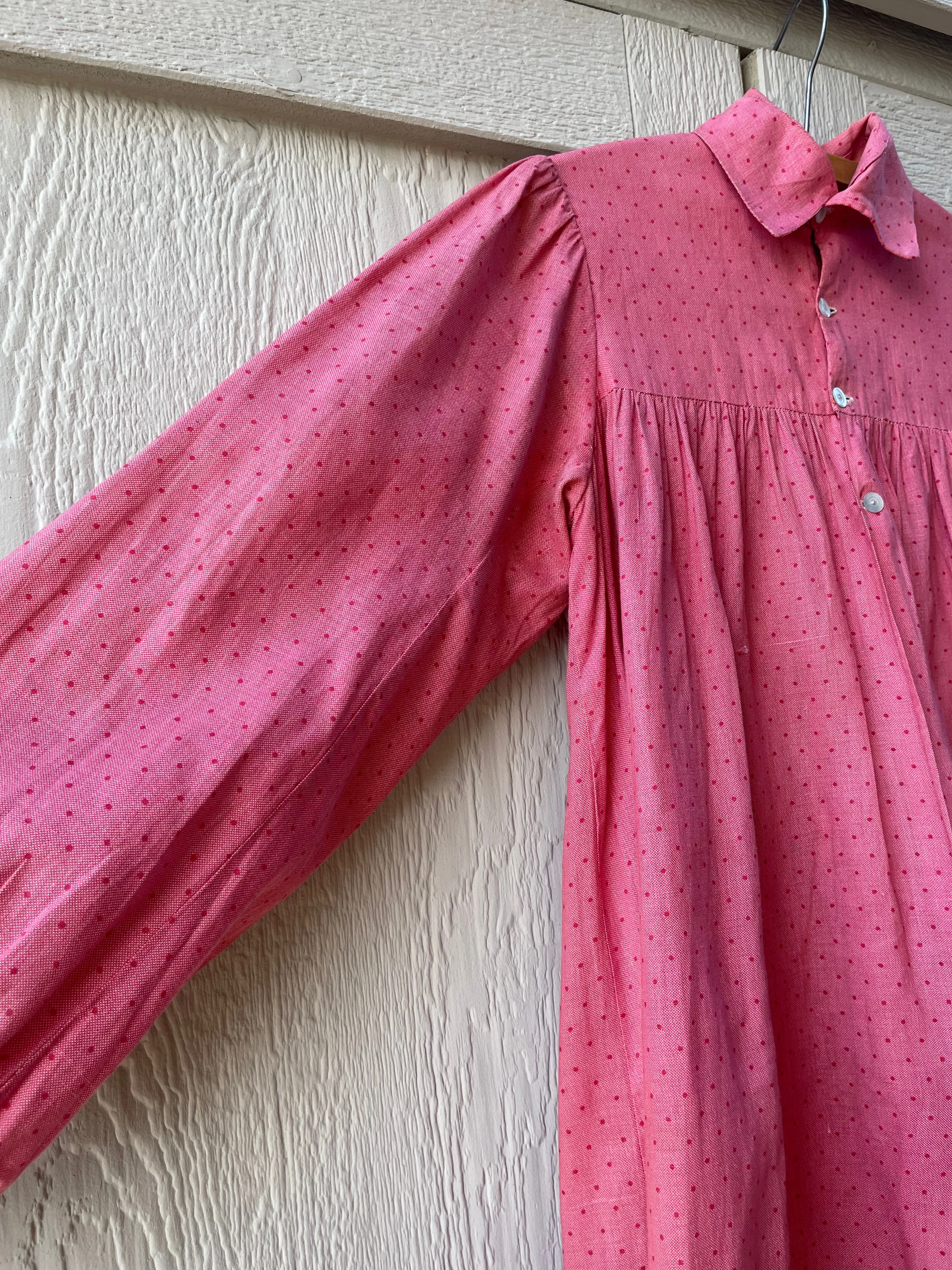 Late 1800s Cinnamon Pink Calico Wrapper Gown