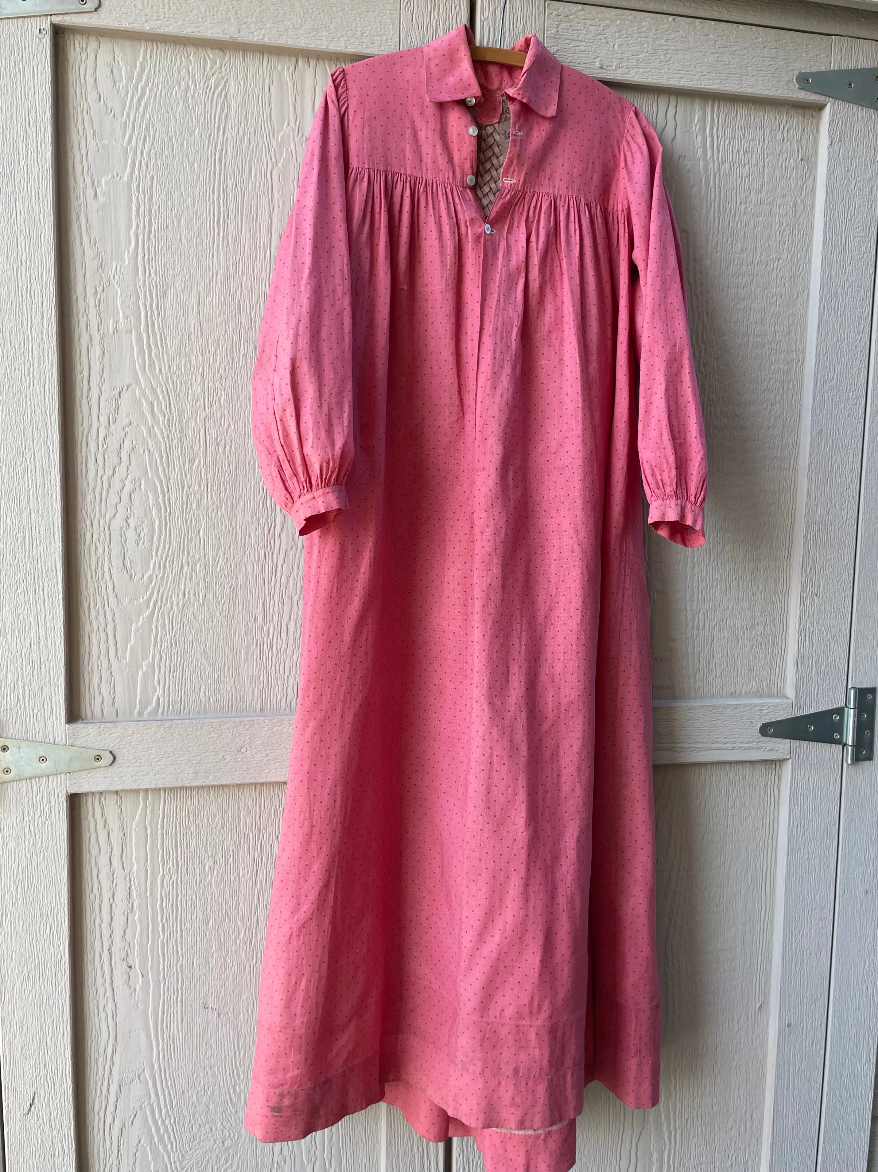 Late 1800s Cinnamon Pink Calico Wrapper Gown