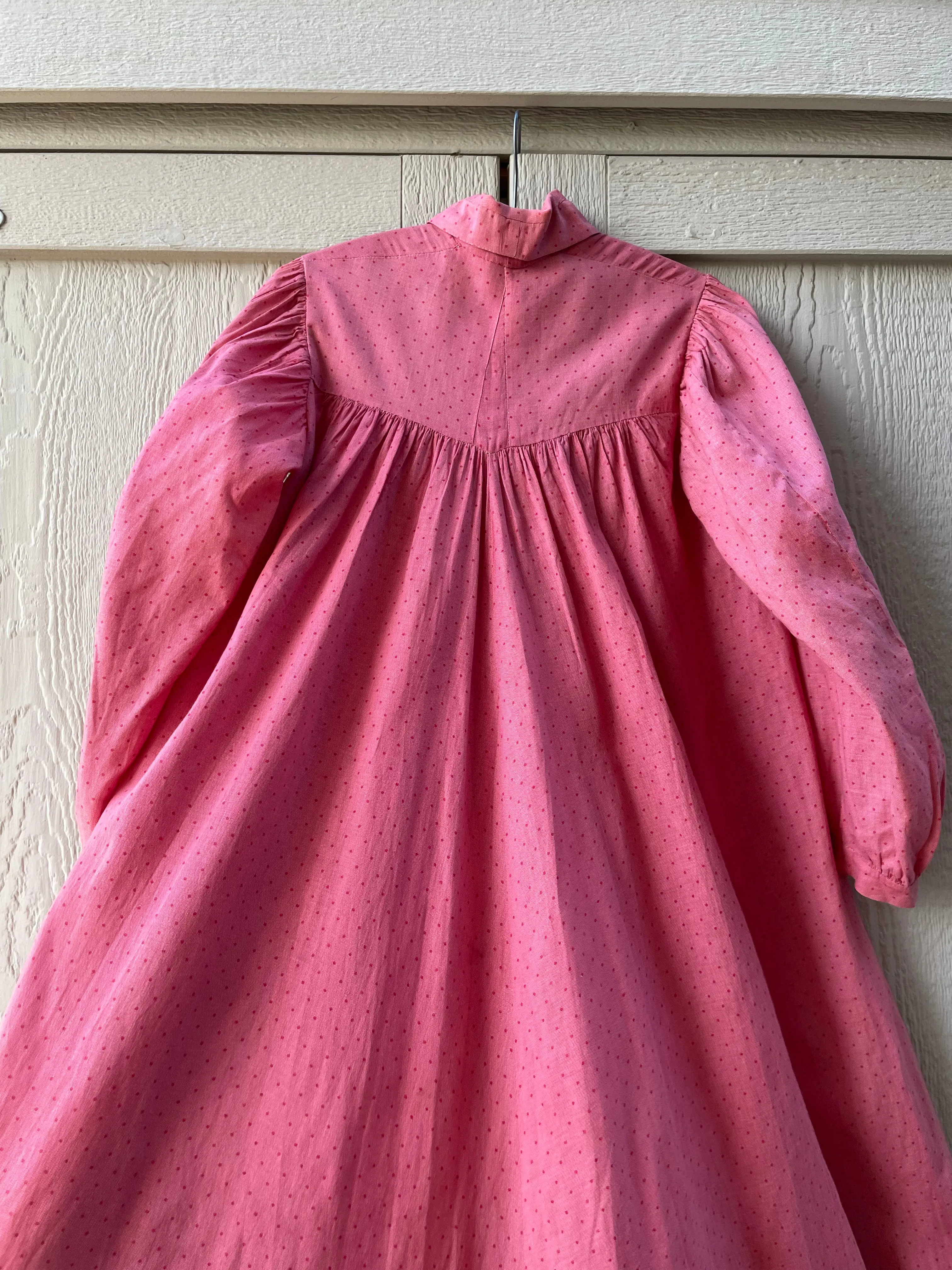 Late 1800s Cinnamon Pink Calico Wrapper Gown