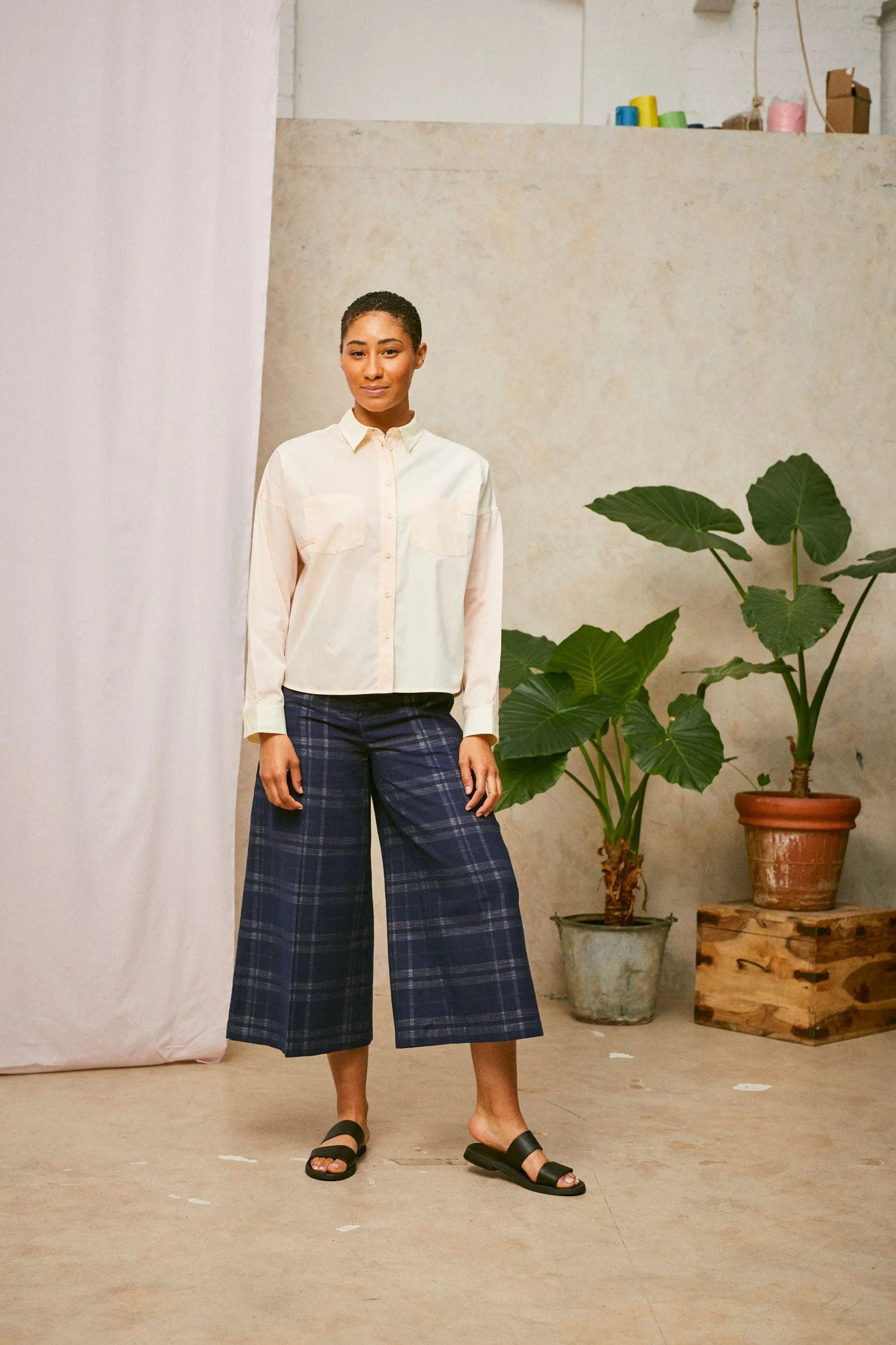 Lela Patchwork Shirt, Pastel Orange/ Yellow Cotton