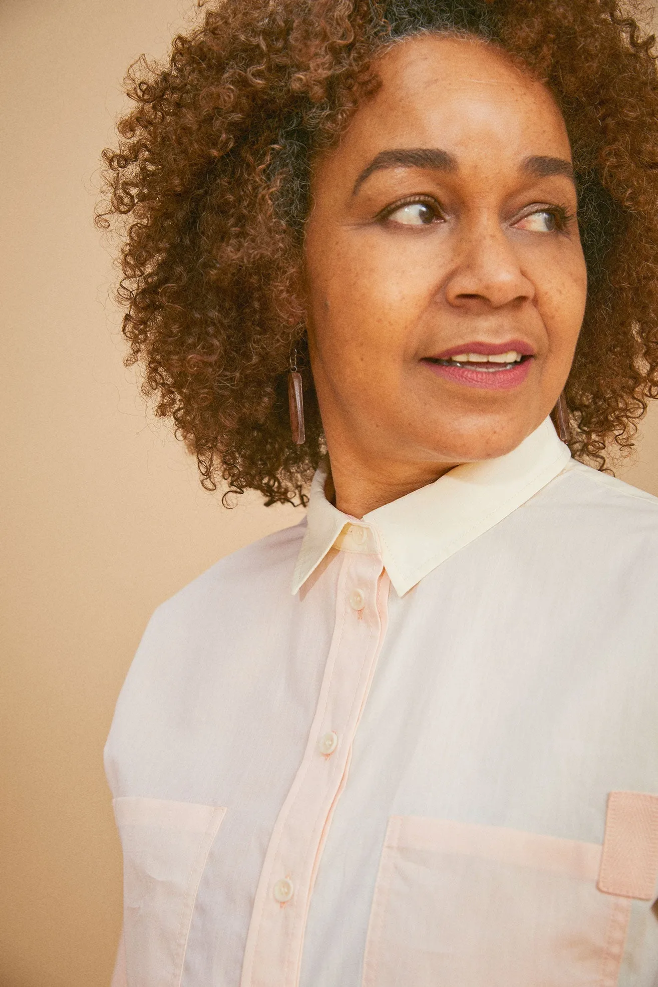 Lela Patchwork Shirt, Pastel Orange/ Yellow Cotton