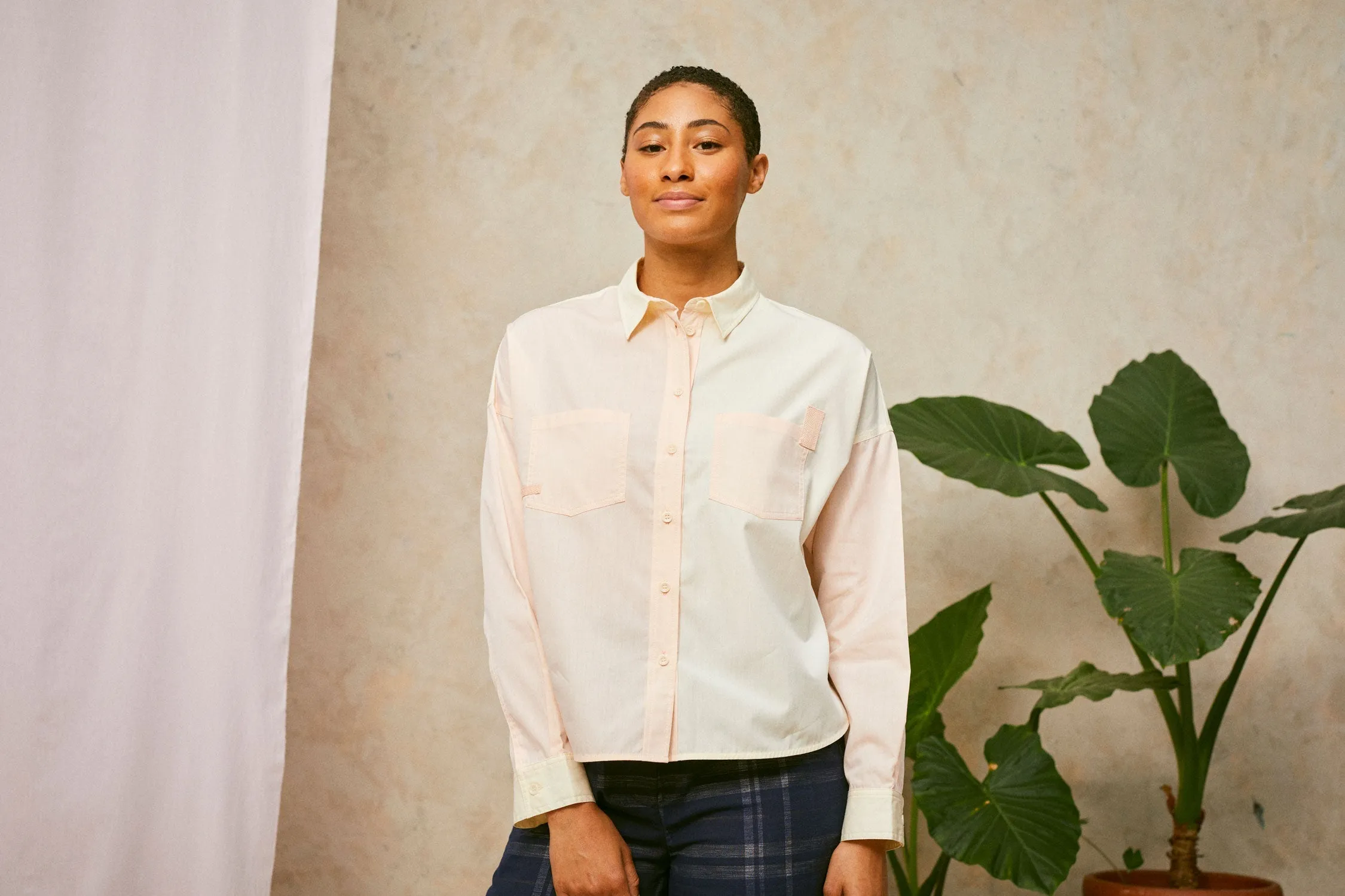 Lela Patchwork Shirt, Pastel Orange/ Yellow Cotton