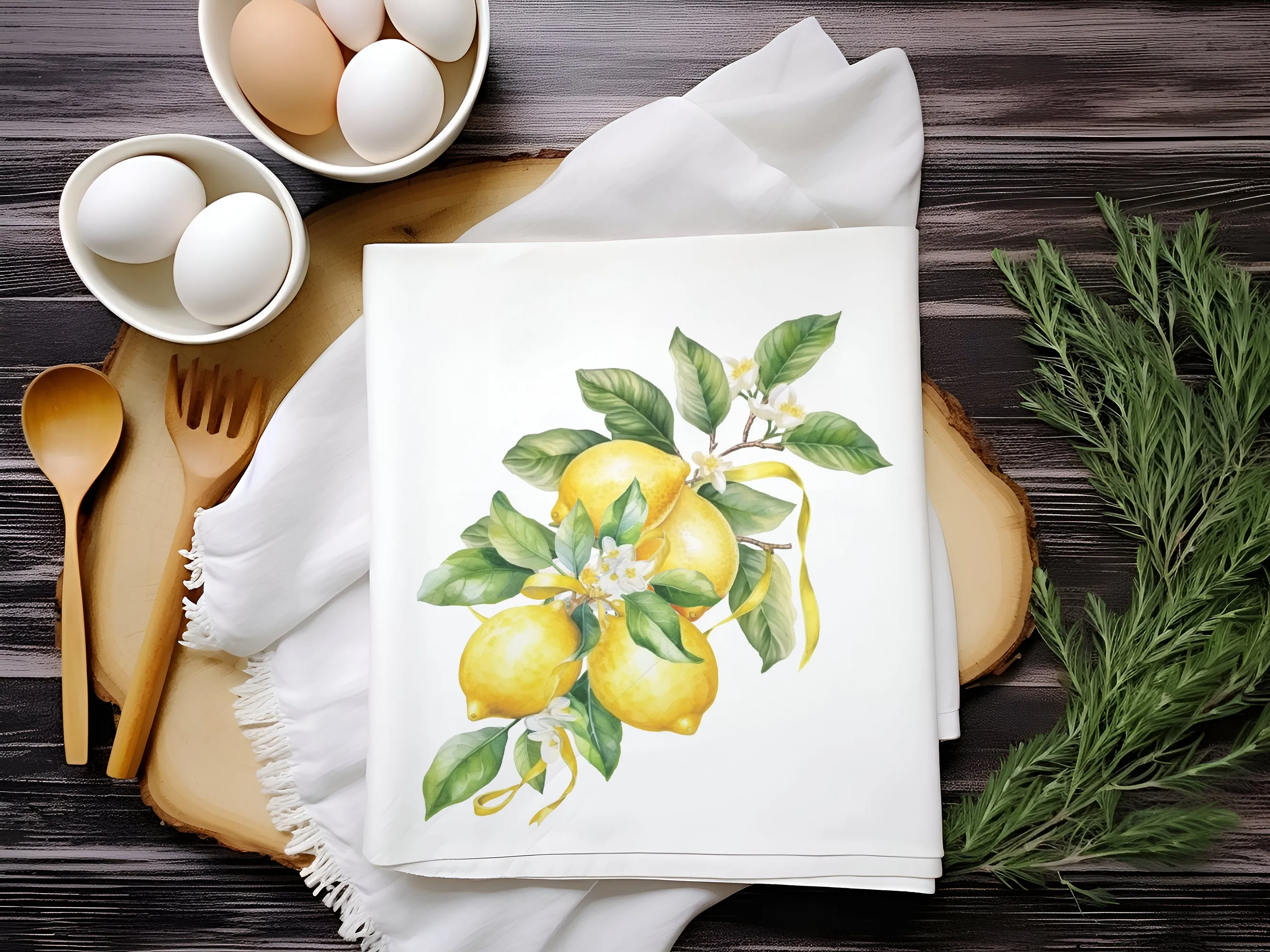 Lemon Kitchen tea towel | 100% cotton Tea Towel hand printed | Yellow kitchen decor | Preppy Coastal Collection