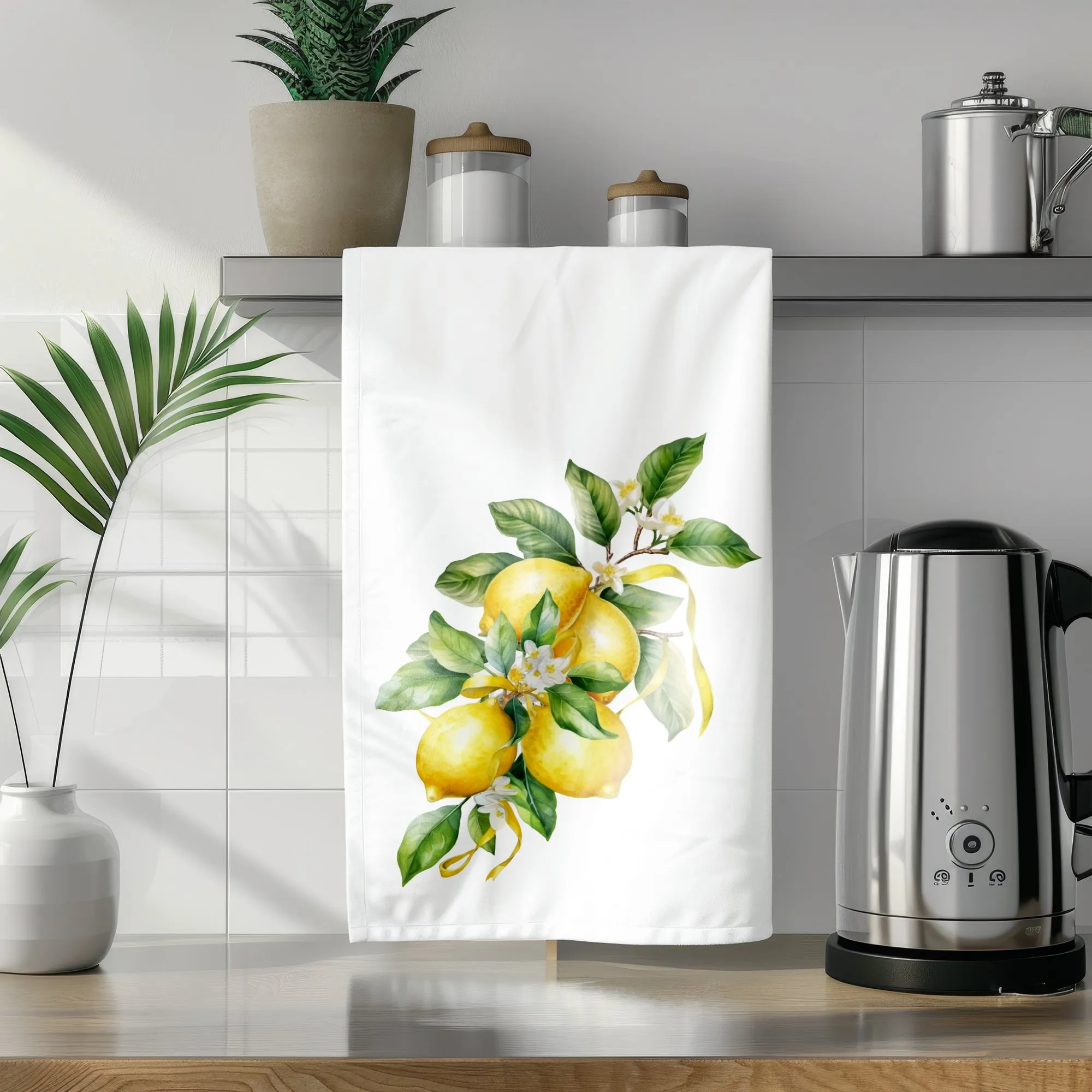 Lemon Kitchen tea towel | 100% cotton Tea Towel hand printed | Yellow kitchen decor | Preppy Coastal Collection