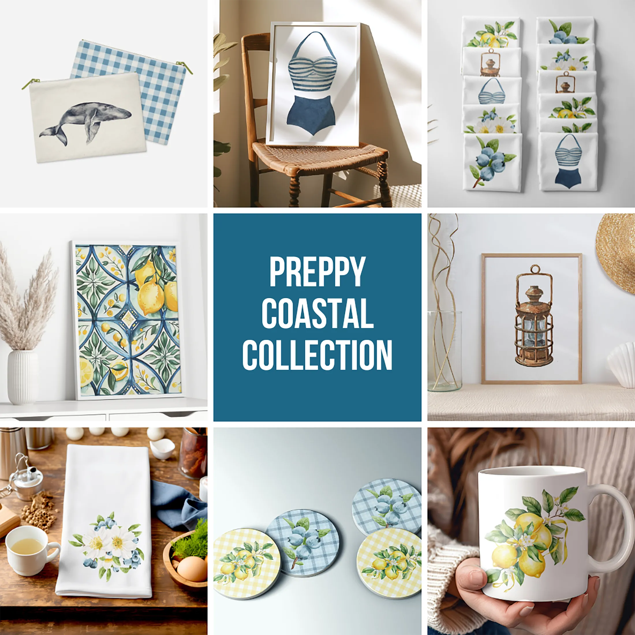 Lemon Kitchen tea towel | 100% cotton Tea Towel hand printed | Yellow kitchen decor | Preppy Coastal Collection
