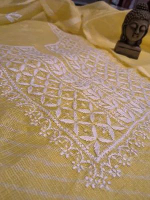 Lemon Yellow Chikankari Kota Doria fabric Suit