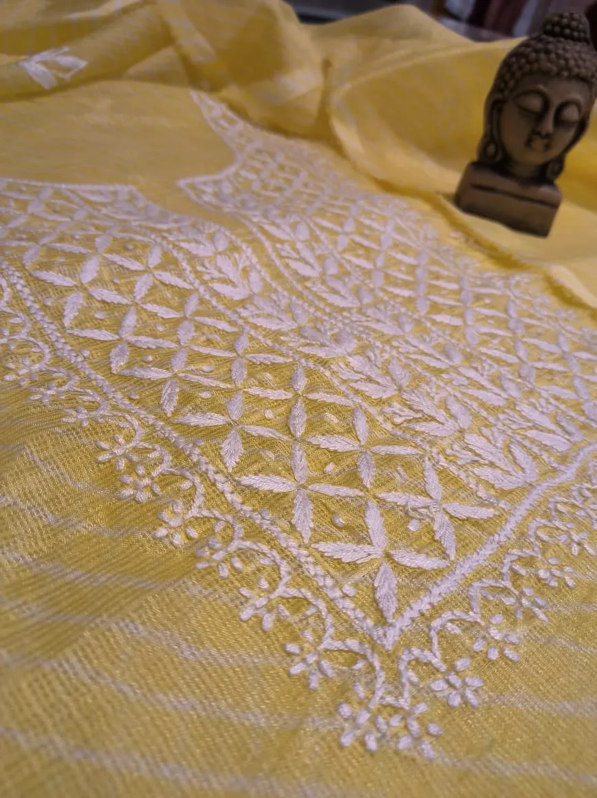 Lemon Yellow Chikankari Kota Doria fabric Suit