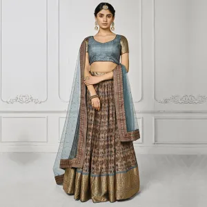 Light Grey Banarsi Lehenga Set with Golden Edge