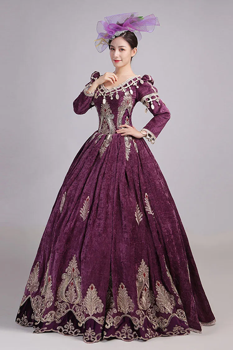 Long Sleeves High Waisted Hollow Embroidery Print Victorian Lolita Prom Dress