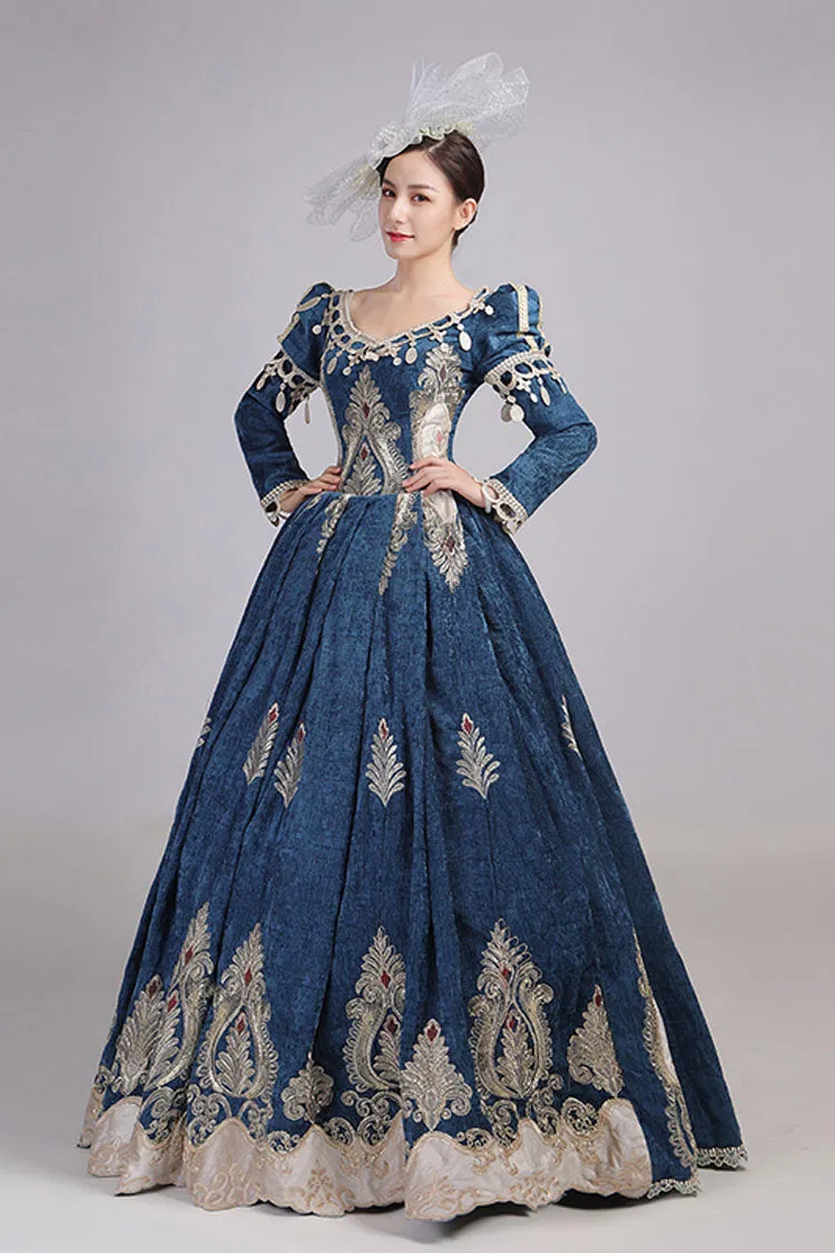 Long Sleeves High Waisted Hollow Embroidery Print Victorian Lolita Prom Dress