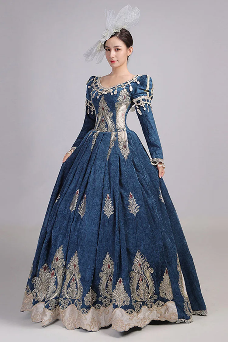 Long Sleeves High Waisted Hollow Embroidery Print Victorian Lolita Prom Dress