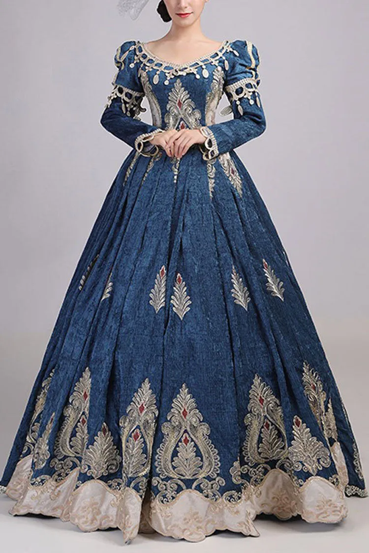 Long Sleeves High Waisted Hollow Embroidery Print Victorian Lolita Prom Dress