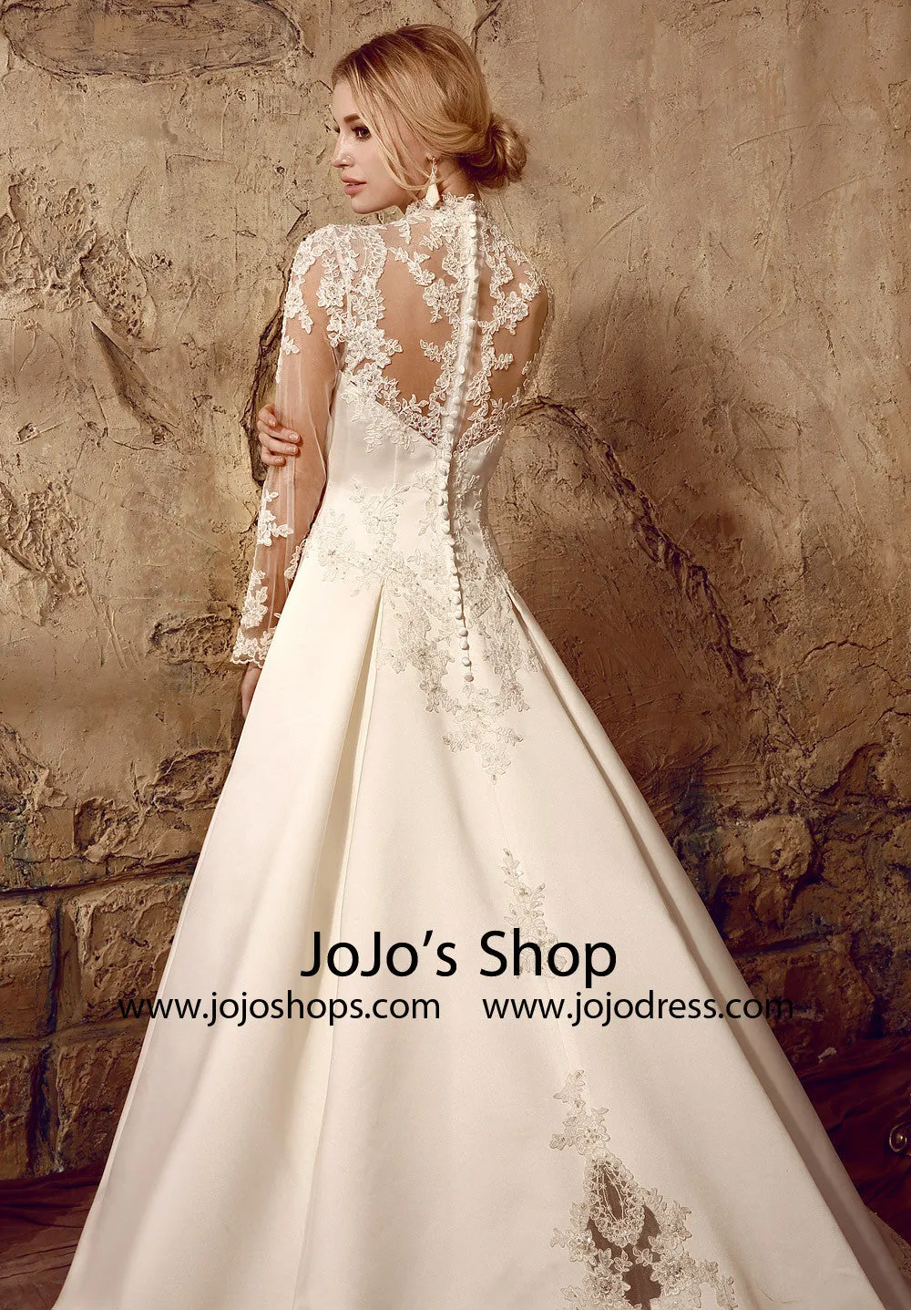 Long Sleeves Victorian Style Modest Lace Wedding Dress | HL1009