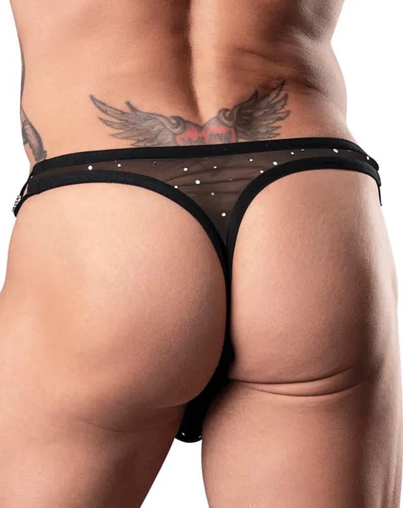 Male Power 407-288 Show Stopper Thong Silver Mesh Dot