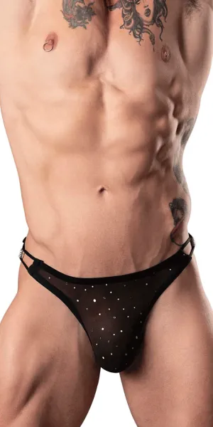 Male Power 407-288 Show Stopper Thong Silver Mesh Dot