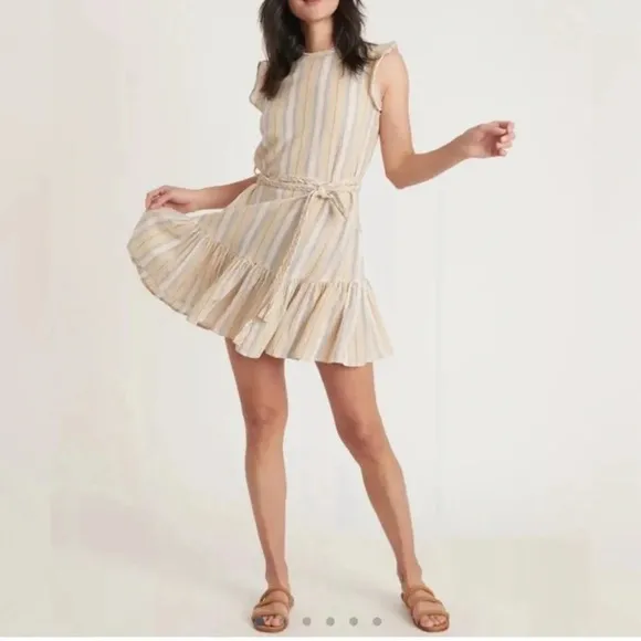 MARINE LAYER NWT Laney Mini Dress Linen Blend Beachy Stripes Size Large