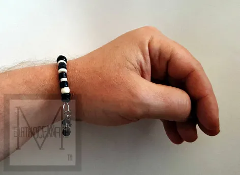 Men's Black and White Onyx Gemstone Beaded Necklace Bracelet Set