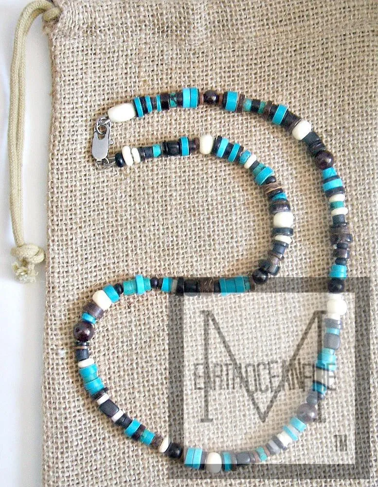 Men's Garnet and Blue Gemstone Beaded Hamptons Necklace