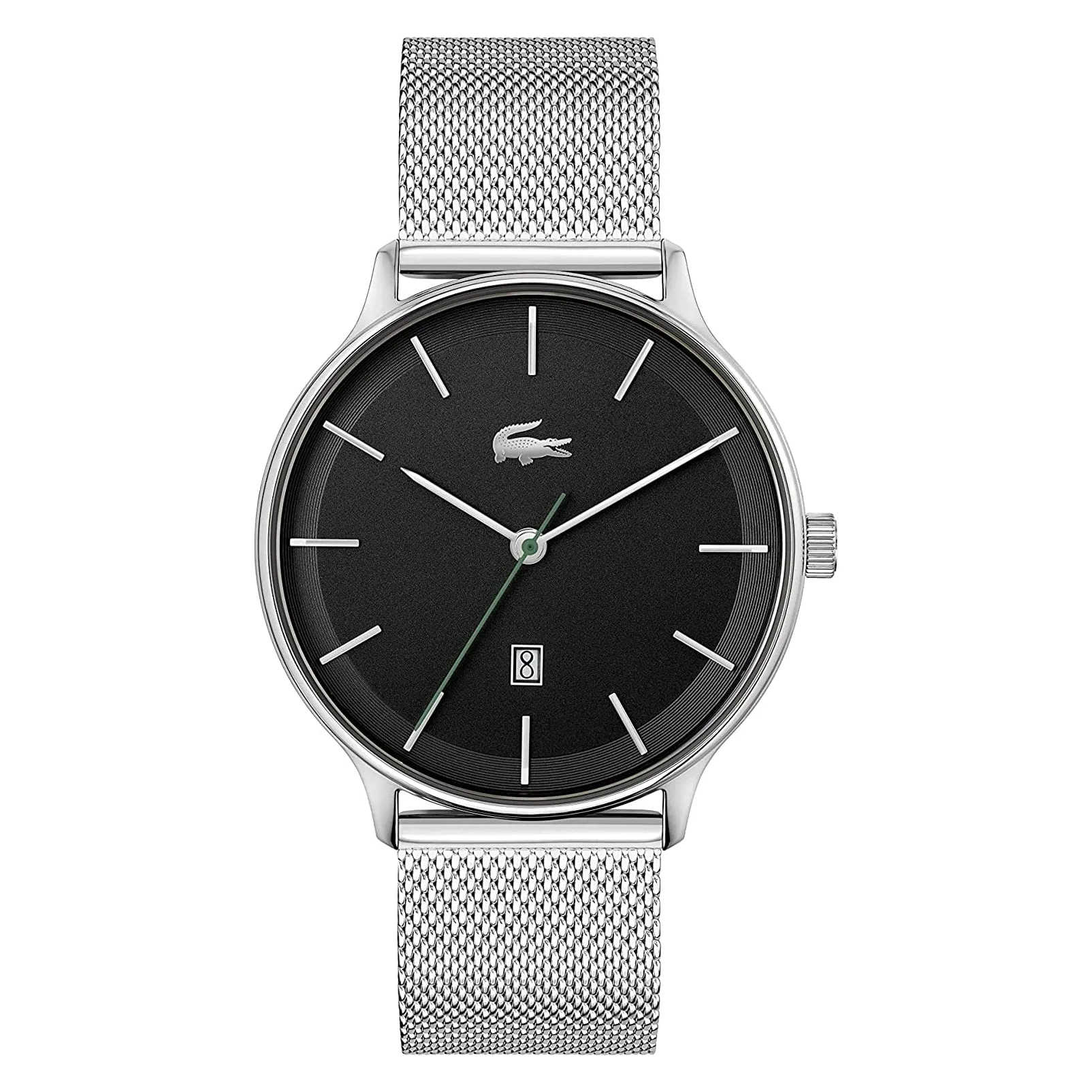 Men's Lacoste Club Black Date Dial Watch Silver Mesh Band
