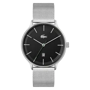 Men's Lacoste Club Black Date Dial Watch Silver Mesh Band