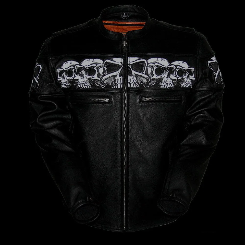 Men's Motorcycle High visibility reflective skull leather jacket thick leather