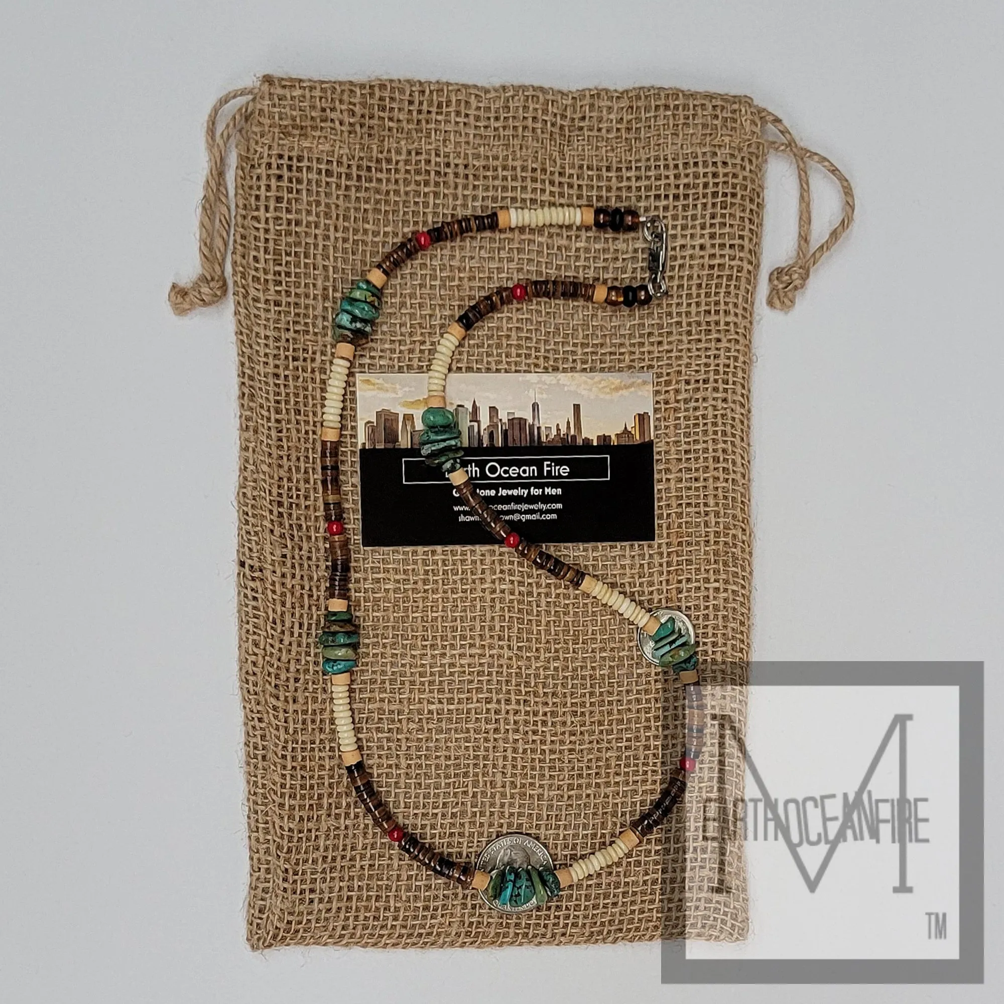 Men's Native American Green and Blue Turquoise "Snake Eye" Necklace