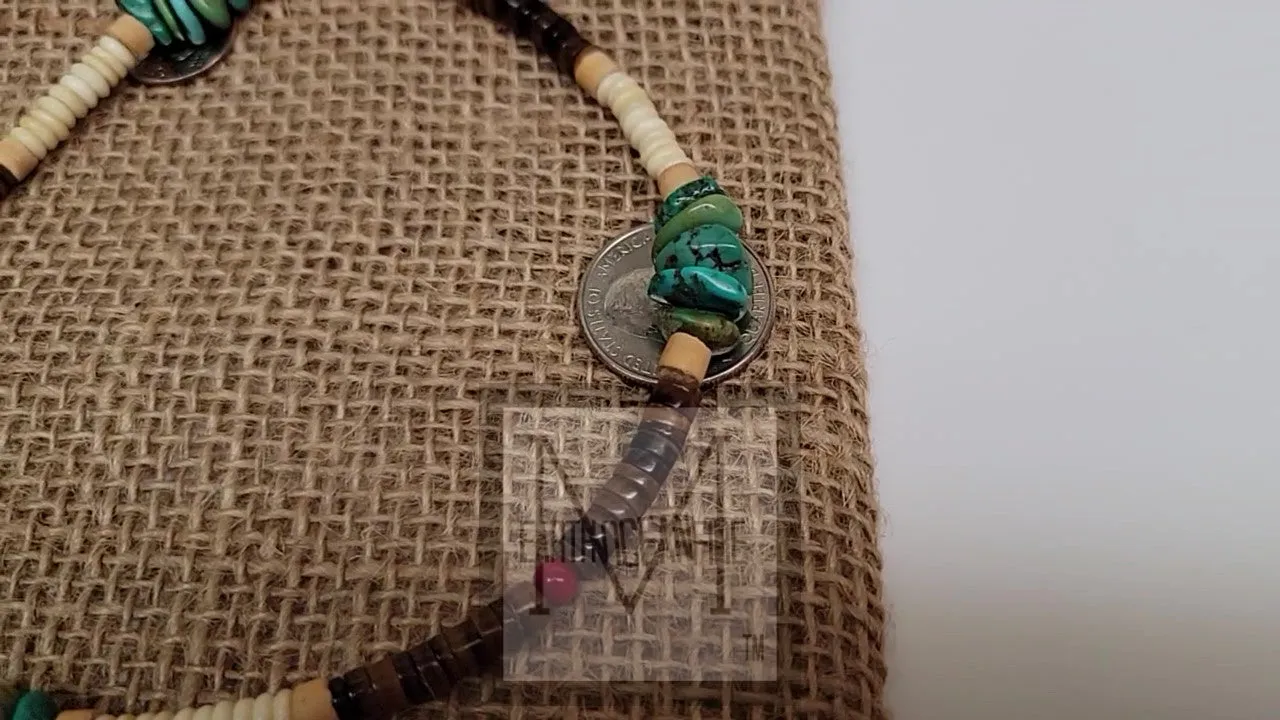 Men's Native American Green and Blue Turquoise "Snake Eye" Necklace