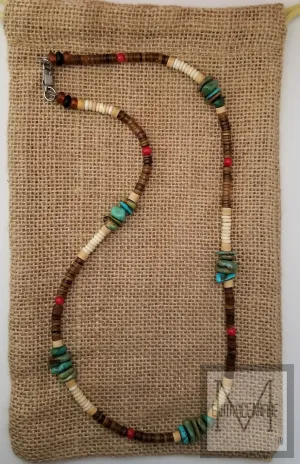 Men's Native American Green and Blue Turquoise "Snake Eye" Necklace