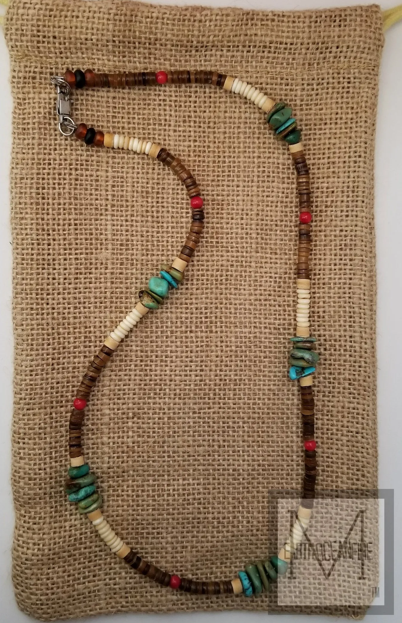 Men's Native American Green and Blue Turquoise "Snake Eye" Necklace