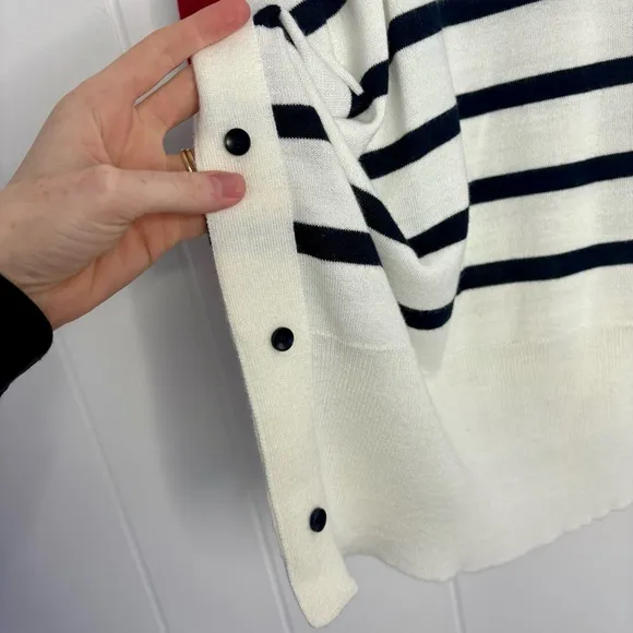 ❤️MERSEA Amour Navy Striped One Size Sweater Sailor Heart Elbow Patch French