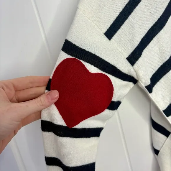 ❤️MERSEA Amour Navy Striped One Size Sweater Sailor Heart Elbow Patch French