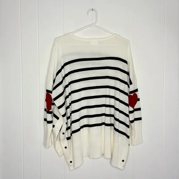 ❤️MERSEA Amour Navy Striped One Size Sweater Sailor Heart Elbow Patch French