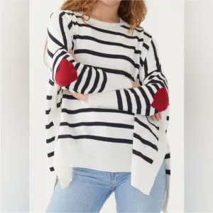 ❤️MERSEA Amour Navy Striped One Size Sweater Sailor Heart Elbow Patch French