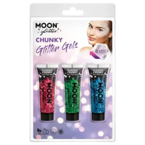 Moon Glitter Classic Chunky Glitter Gel, Red, Green, Blue